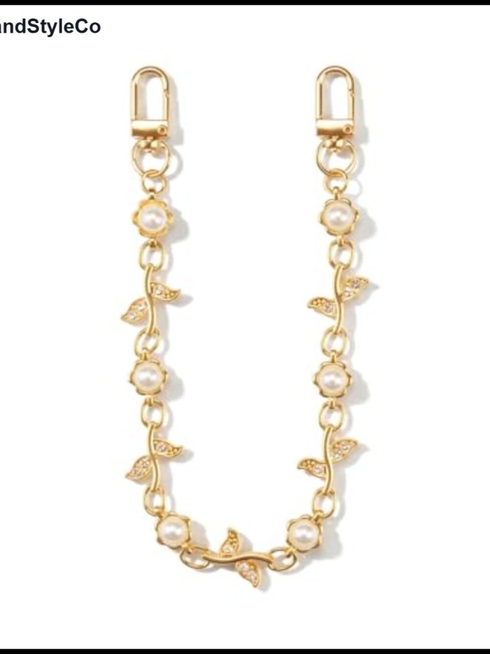 Zircon Pearl Leaf Bag Chain Charm Gold Plated Purse Strap Extender